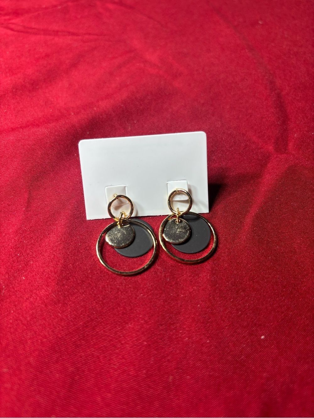 New Gold and Black Layered Hoop Drop Earrings